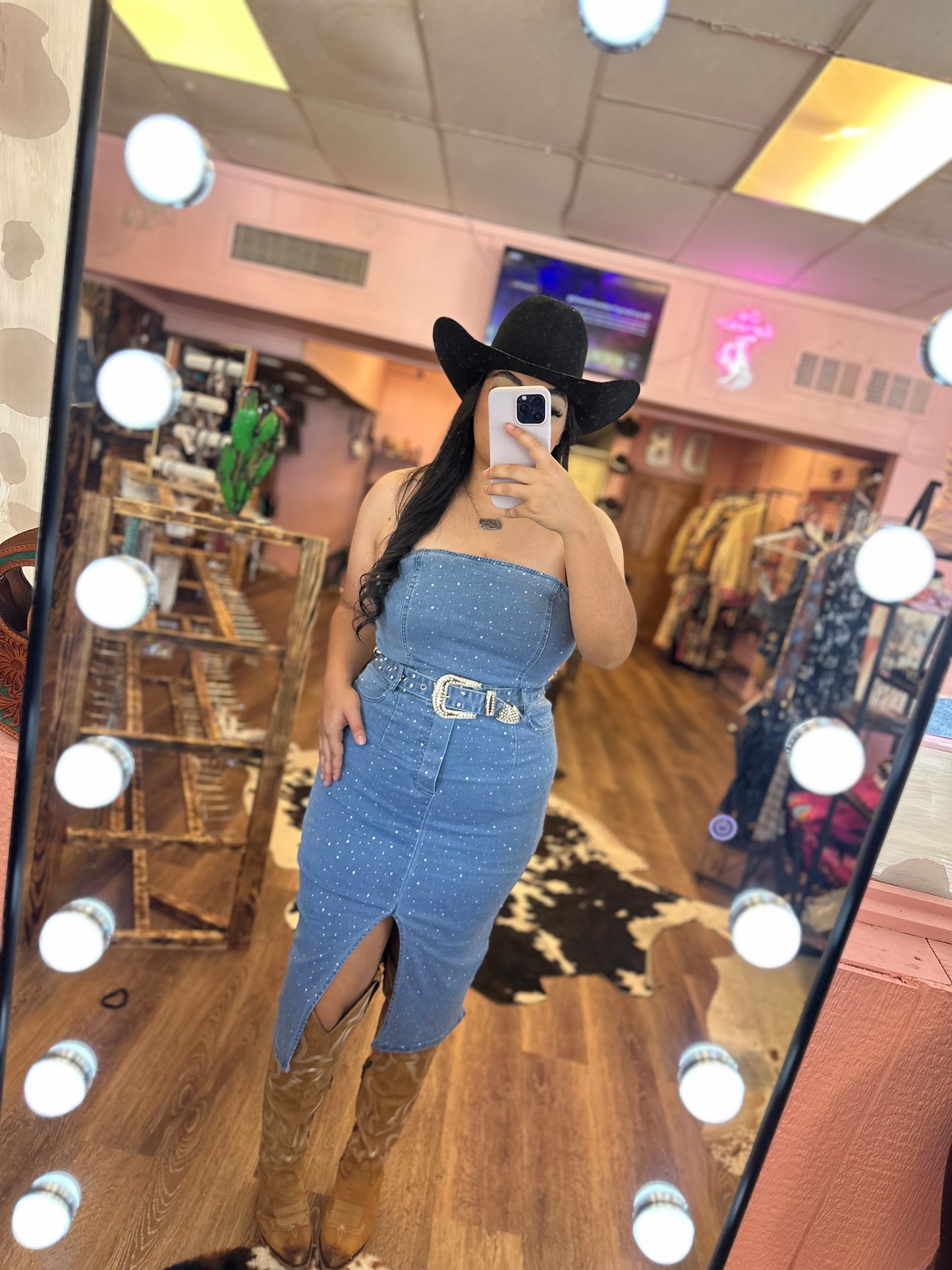 RHINESTONE DENIM DRESS