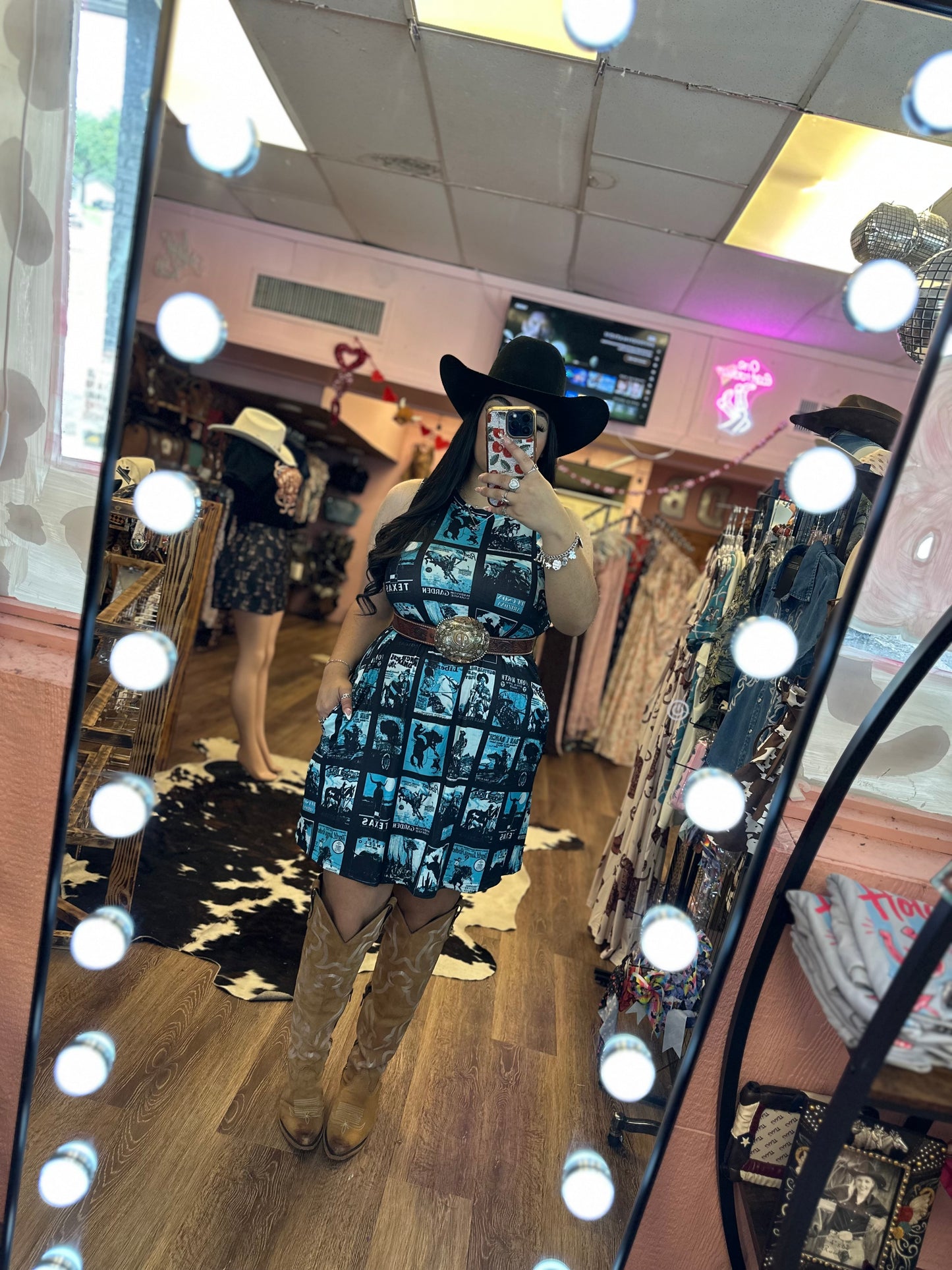 BLUE WESTERN COLLAGE DRESS
