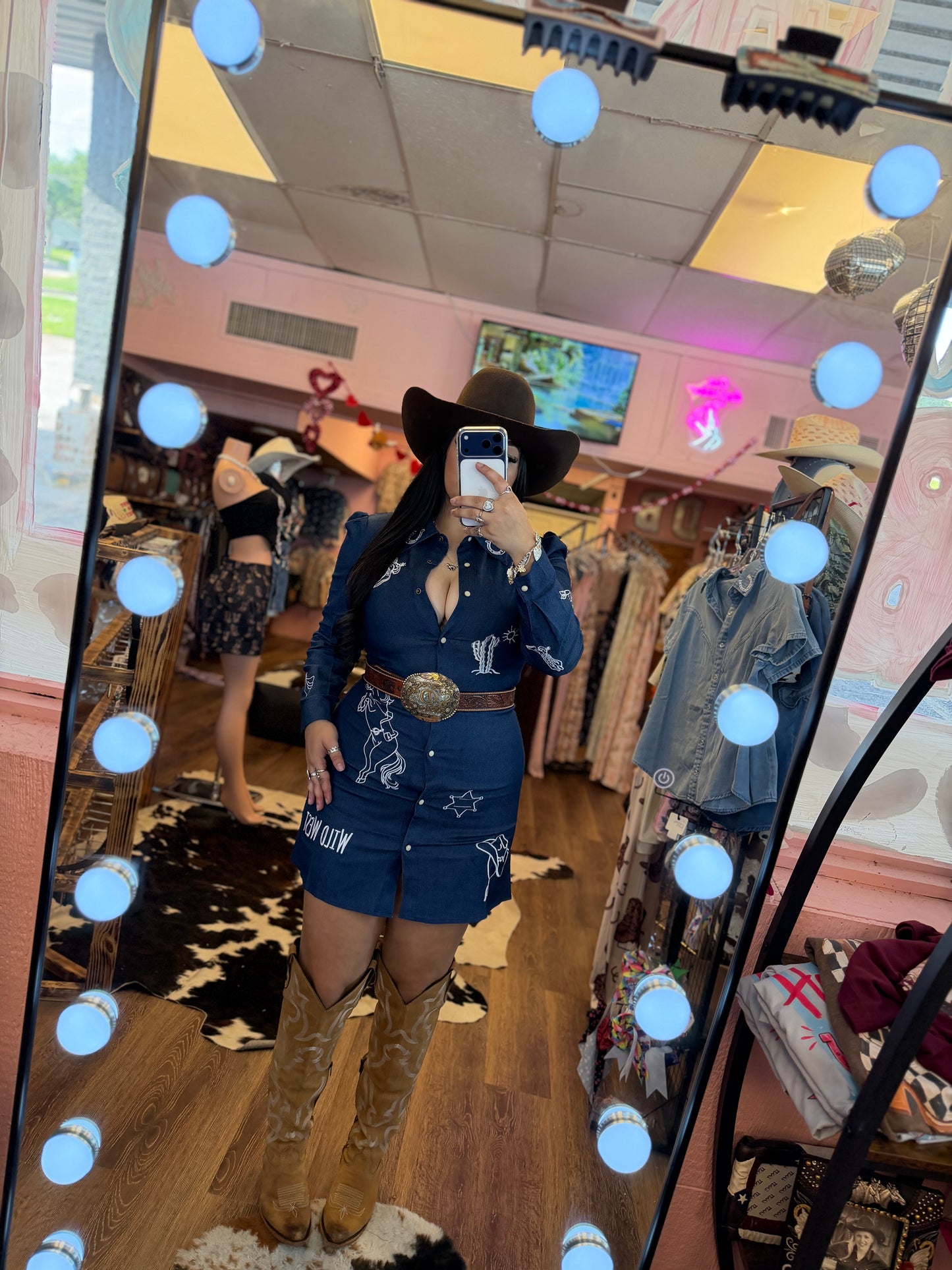 EMBROIDERED DENIM BUTTON UP DRESS