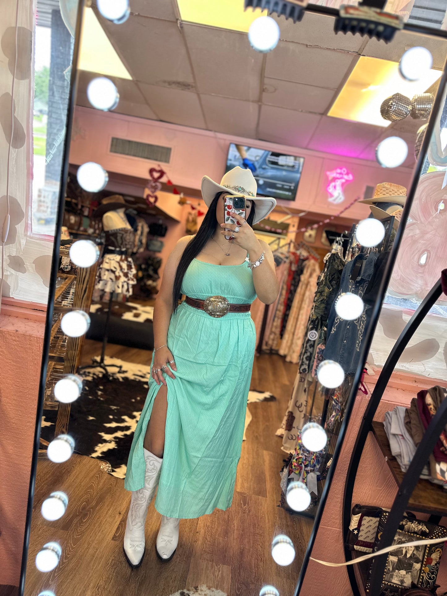 HORSESHOE TEAL DRESS