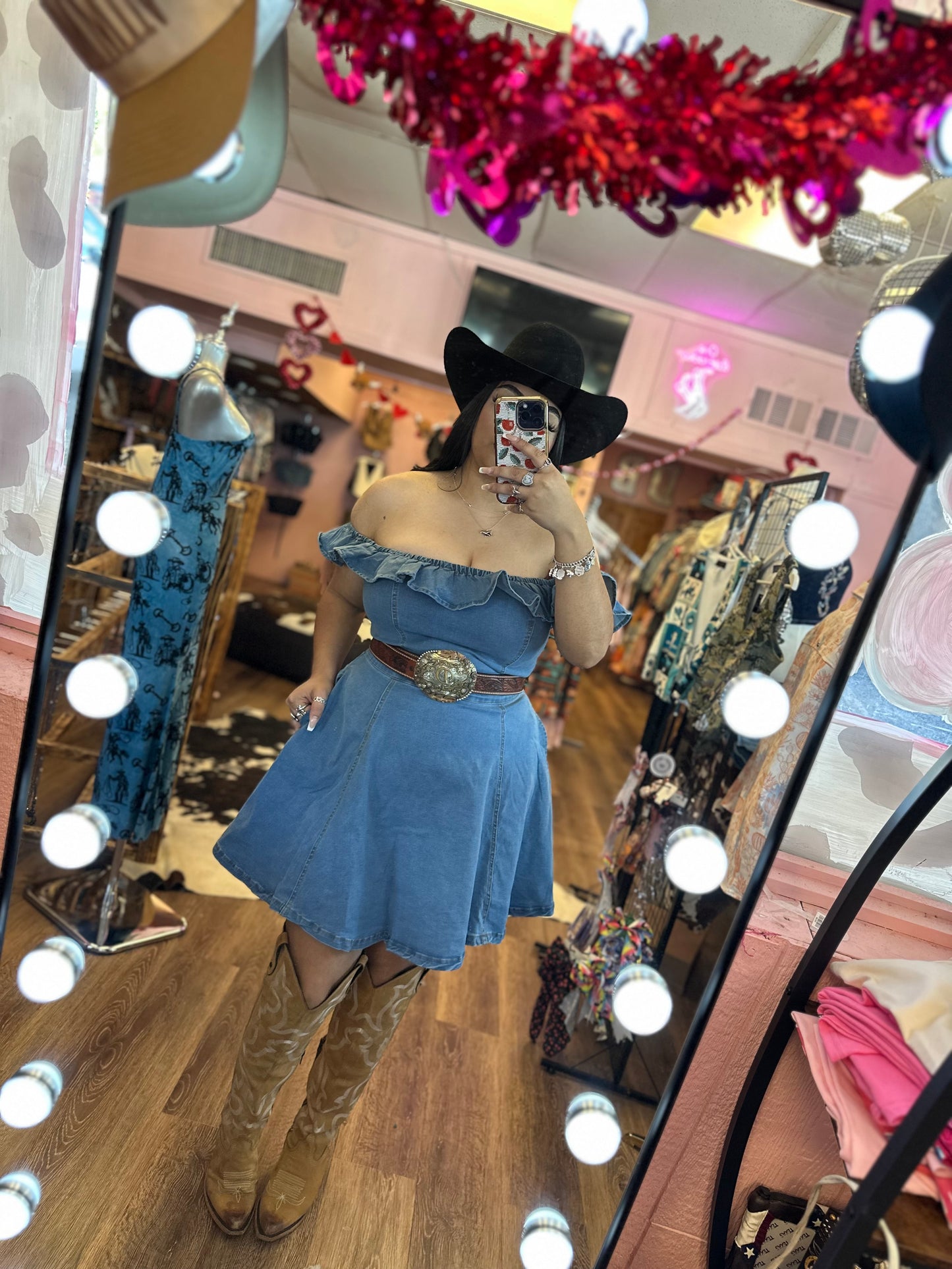 OFF SHOULDER DENIM DRESS